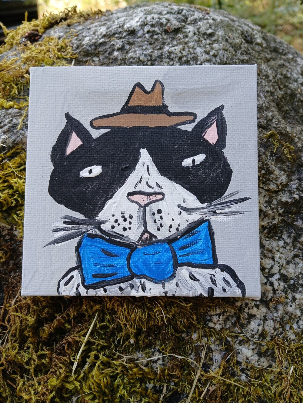 Cat In Bow Tie Painting Folk Art